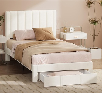 Kiyoko King Single Beige Bed Frame with Drawer