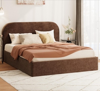 Kirstin Double Brown Velvet Gas lift Bed Frame