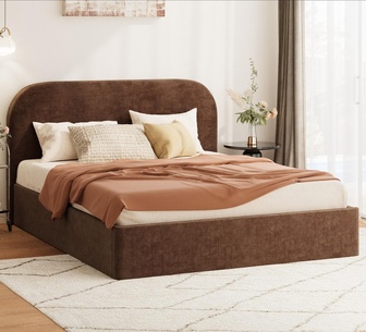 Kirstin Queen Brown Velvet Gas Lift Bed Frame