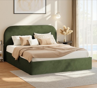 Kirstin Queen Green Boucle Gas Lift Bed Frame