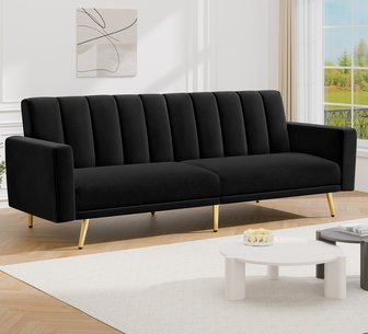 Kirra 3 Seater Velvet Black Convertible Futon Sofa