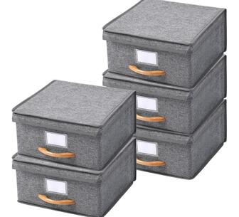 Kicho Fabric Storage Box With Lid 5 Pack Grey 30x30x16cm