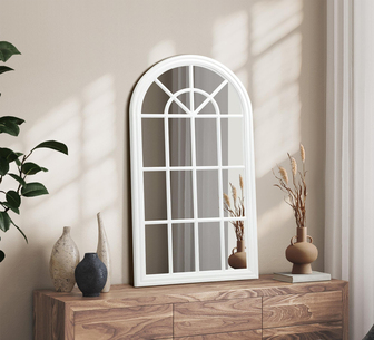 Klaire Window Arched Wall Mirror 51cm Wooden White