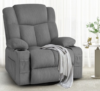 Klyne 360° Grey Swivel Rocking Heated Massage Armchair