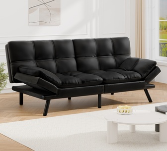 Korra 3 Seater Black Convertible PU Sofa Bed