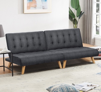 Set of 2 Kreema Single Dark Grey Fabric Recliner Sofa Bed