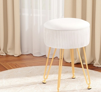 Eulalie White Round Vanity Ottoman