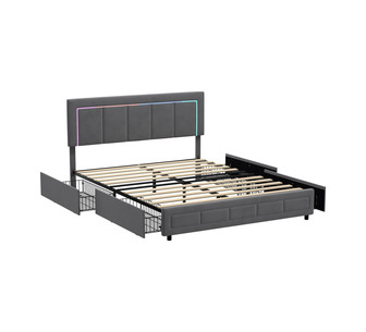 Laos Double Grey White LED Storage Bed Frame