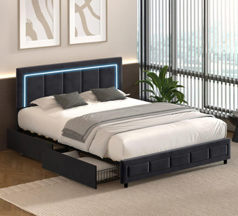 Laos Queen Black LED Storage Bed Frame