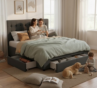 Leia Storage Bed Charcoal Queen