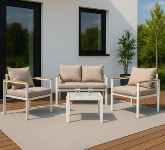 Leif 4 Piece Outdoor Lounge Set Khaki/White