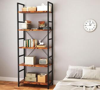 Lenon 5 Tier Rustic Brown Industrial Bookshelf