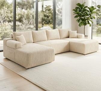 Ilena 4 Seater Beige Corduroy Modular Sofa Bed