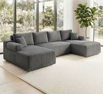 Ilena 4 Seater Grey Corduroy Modular Sofa Bed