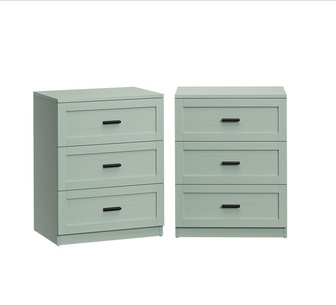 Set of 2 Lexi 3 Drawers Green Bedside Table