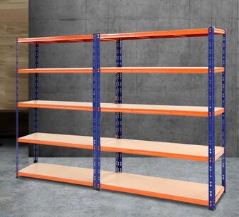 Set of 2 Wiley 2.4x0.4x1.8m Orange Blue Storage Shelf
