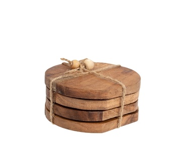 Liana Handcrafted Mango Wood 4 Pcs Set Coaster Natural
