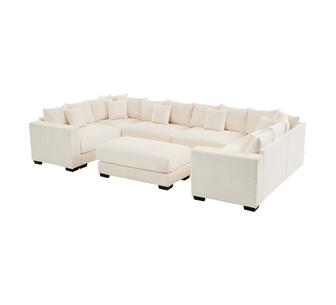 Rulie 6 Seater Beige Corduroy Modular Sofa with Ottoman