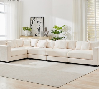 Rulie 5 Seater Beige Corduroy Modular Sofa