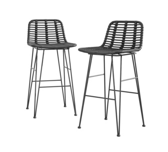 Lovey 2 Piece Black Rattan Outdoor Bar Stools
