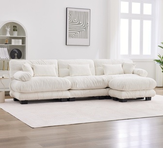 Lova 3 Seater Beige Chenille Modular Sofa with Ottoman