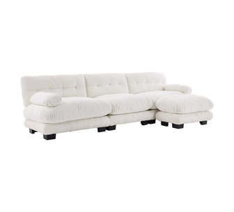 Lova 3 Seater Beige Chenille Modular Sofa with Ottoman