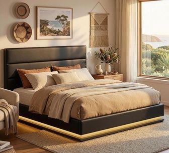 Luann Double Black Gas Lift LED Bed Frame