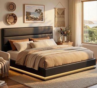 Luann King Black Gas Lift LED Bed Frame