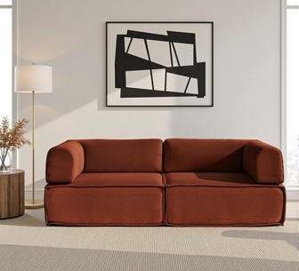 Lucan 2 Seater Orange Corduroy Foldable Compressed Sofa Bed