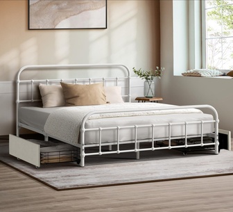 Lurienne Double White Metal Bed Frame with 2 Drawers