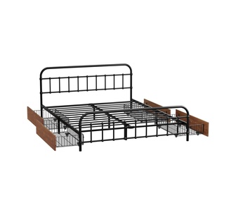 Lurienne Queen Black Metal Bed Frame with 4 Drawers