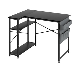 Luxeora L-Shaped Black Office Desk with 2 Storage Shelves