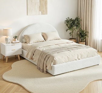 Lyrae Queen Gas Lift Bed Frame with Shaira White Bedside Tab