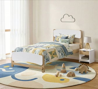 Maely King Single Oak White Kids Bed w/ Bedside Table Set