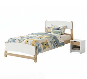 Maely King Single Oak White Kids Bed w/ Bedside Table Set