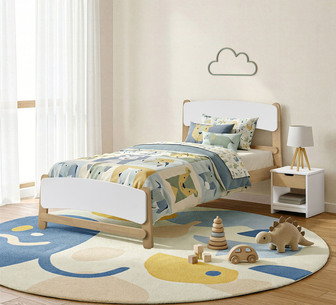 Maely King Single Kids Bed w/ Mattress and Bedside Table Set
