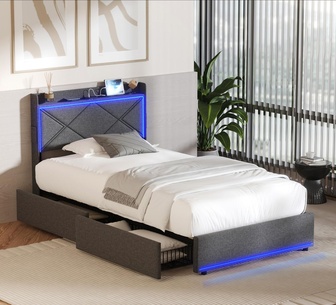 Malone King Single Grey LED USB Storage Bed Frame