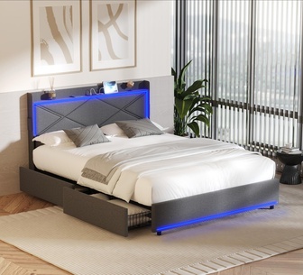 Malone Queen Grey LED USB Storage Bed Frame