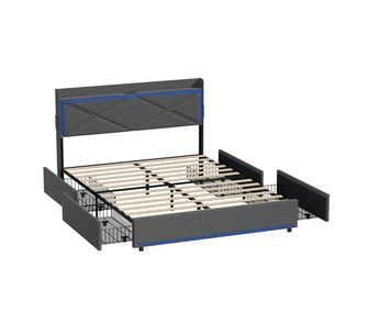 Malone Queen Grey LED USB Storage Bed Frame