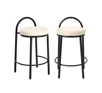 Set of 2 Mallory White Boucle Lowback Bar Stool