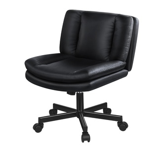 Malevy Black PU Armless Office Chair with Wheels