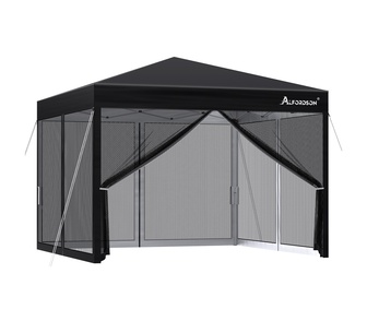 Malaya 3mx3m Black Mesh Walls Outdoor Pop Up Gazebo