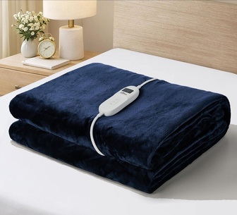 Maple Blue Flannel Washable Electric Blanket w LED