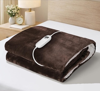 Maple Brown Flannel & Sherpa Electric Blanket w LED