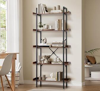 Marshall 5 Tiers Metal Bookshelf Black/Rustic Walnut