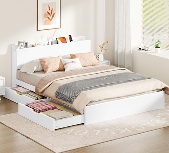 Maribel Double White Bed with Charging Station & Storage