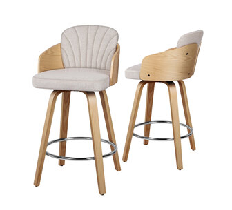 Set of 2 Marjorie Fabric Grey Swivel Bar Stools