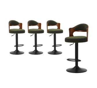 Set of 4 Maryse Green Boucle Adjustable Bar Stool