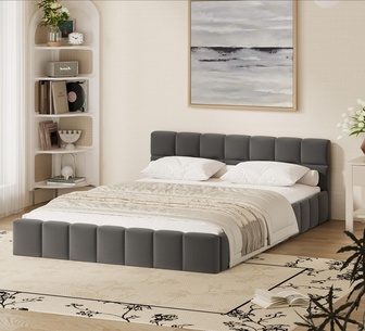 Matira Double Grey Velvet Bed Frame