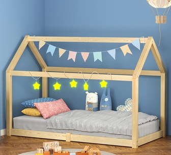 Mavee Single Oak Pine Wood House Kids Bed Frame